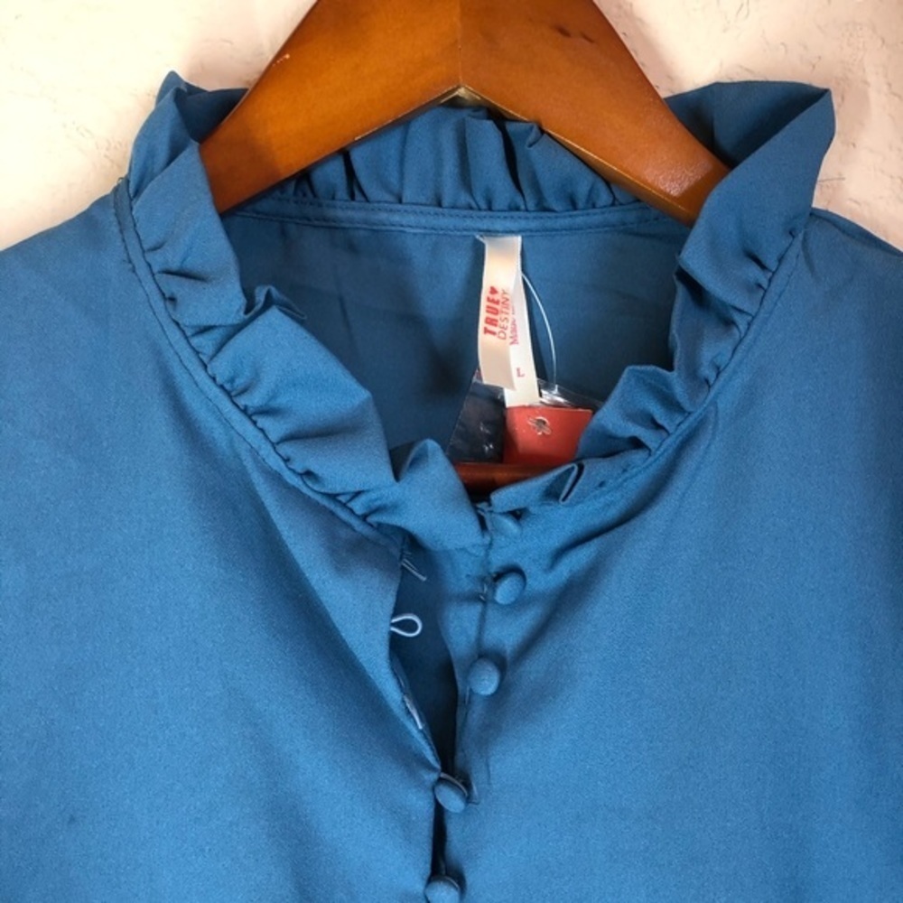 True Destiny Blue Ruffle Button Up Jacket - Picture 2 of 6